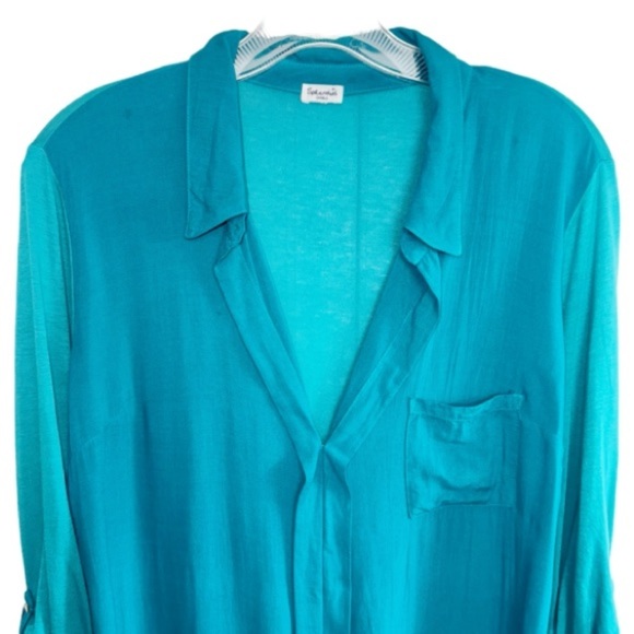 Splendid Teal Mixed Media Shirt Sz Small - Picture 4 of 10